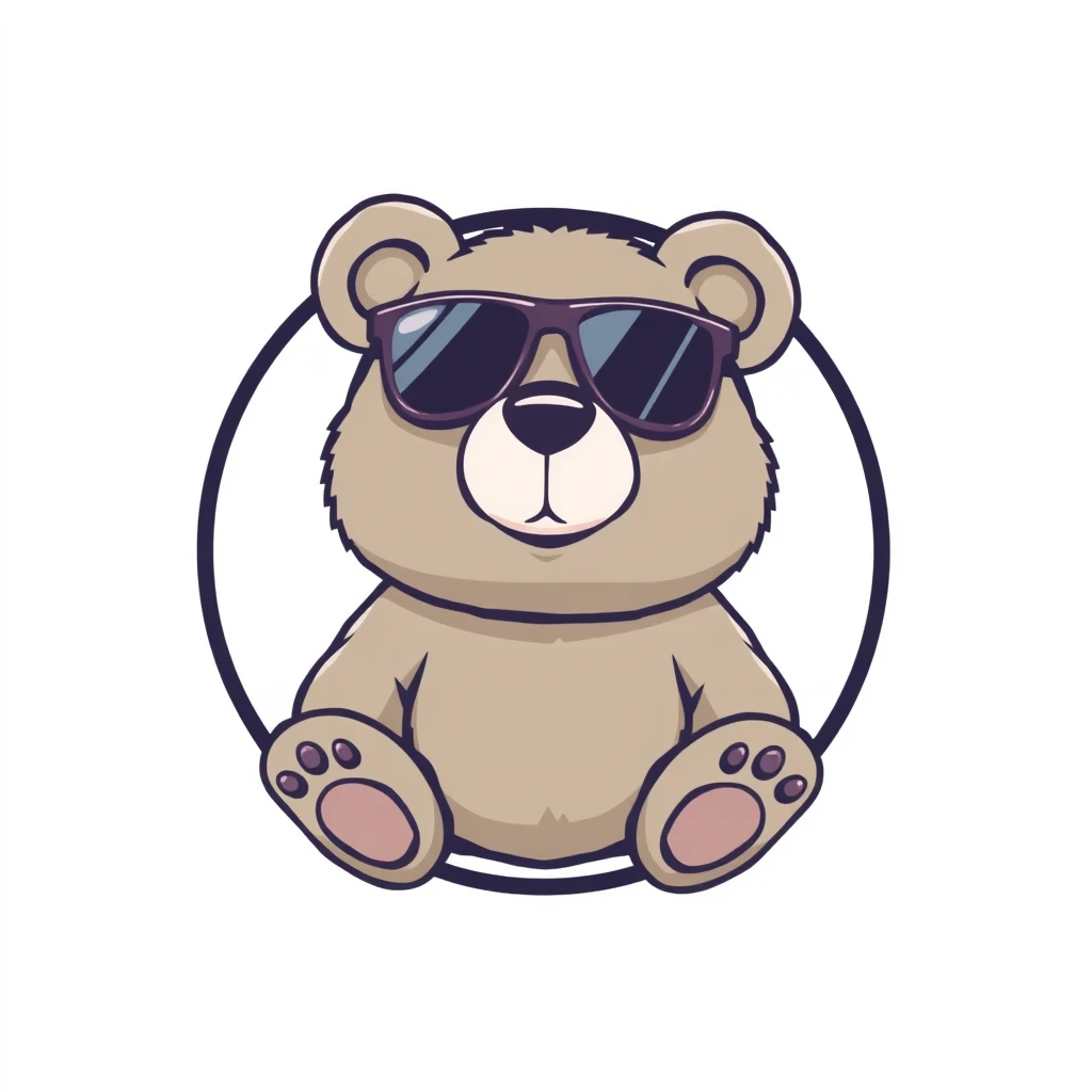 teddy bear wearing sunglass, flat 2d, vector, white background, enclosed in a circle, professional tshirt design vector - Image