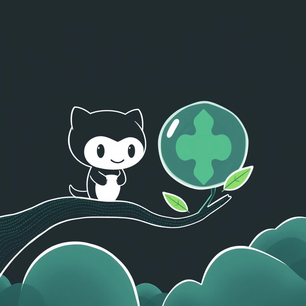 Draw an image showing a symbiotic relationship between GitHub and Open Source Software where they've helped each other grow faster.