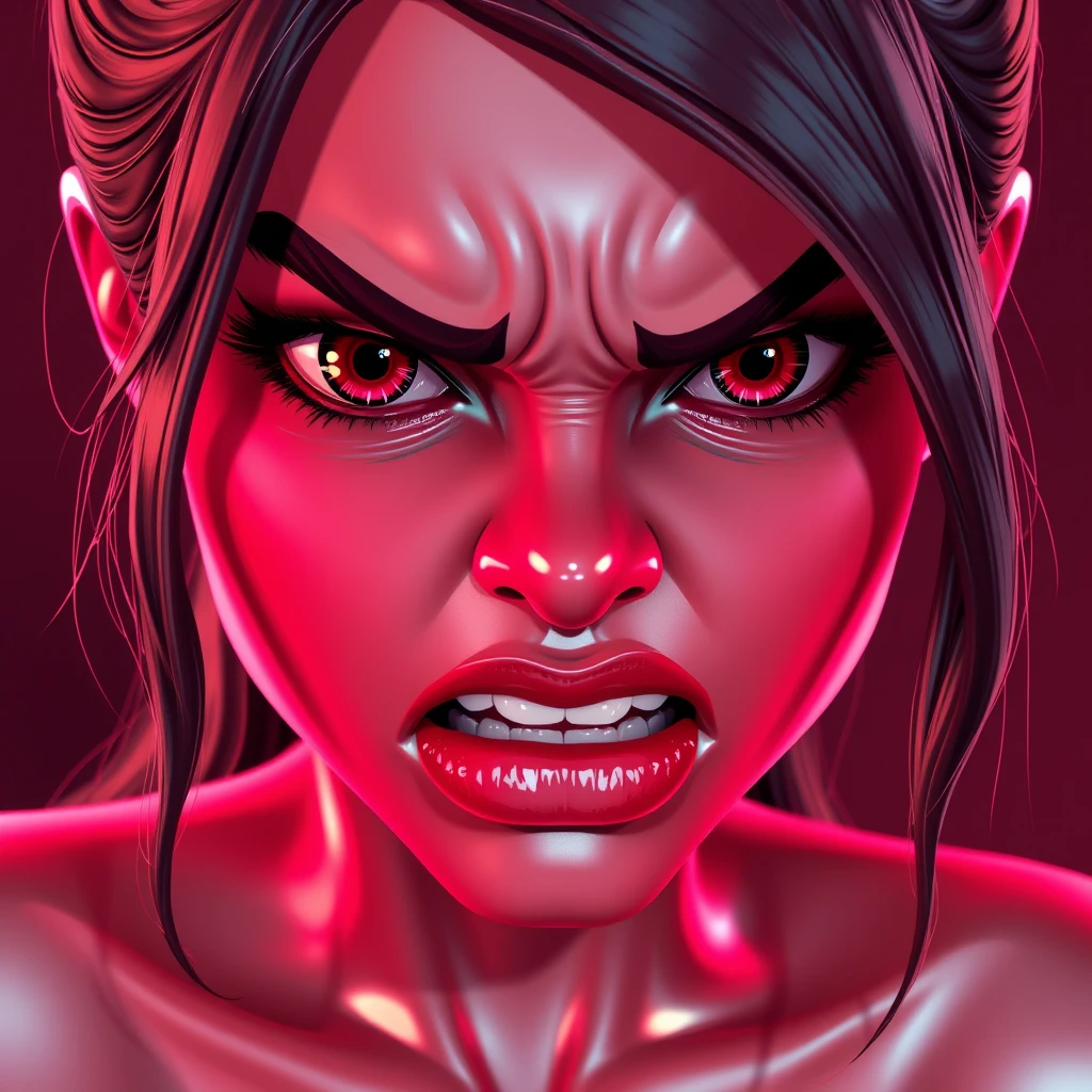 digital painting, woman who is beet red because she is angry, glossy, shiny, cartoon realism, realistic, natural lighting, realism, vray, lustrous, delicate luster - Image