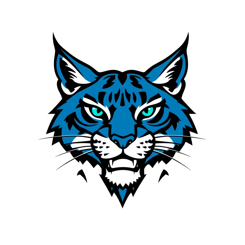 a front facing logo of a blue Lynx, outline style logo