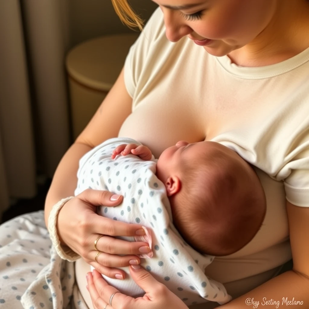 woman breastfeeding baby with breast - Image