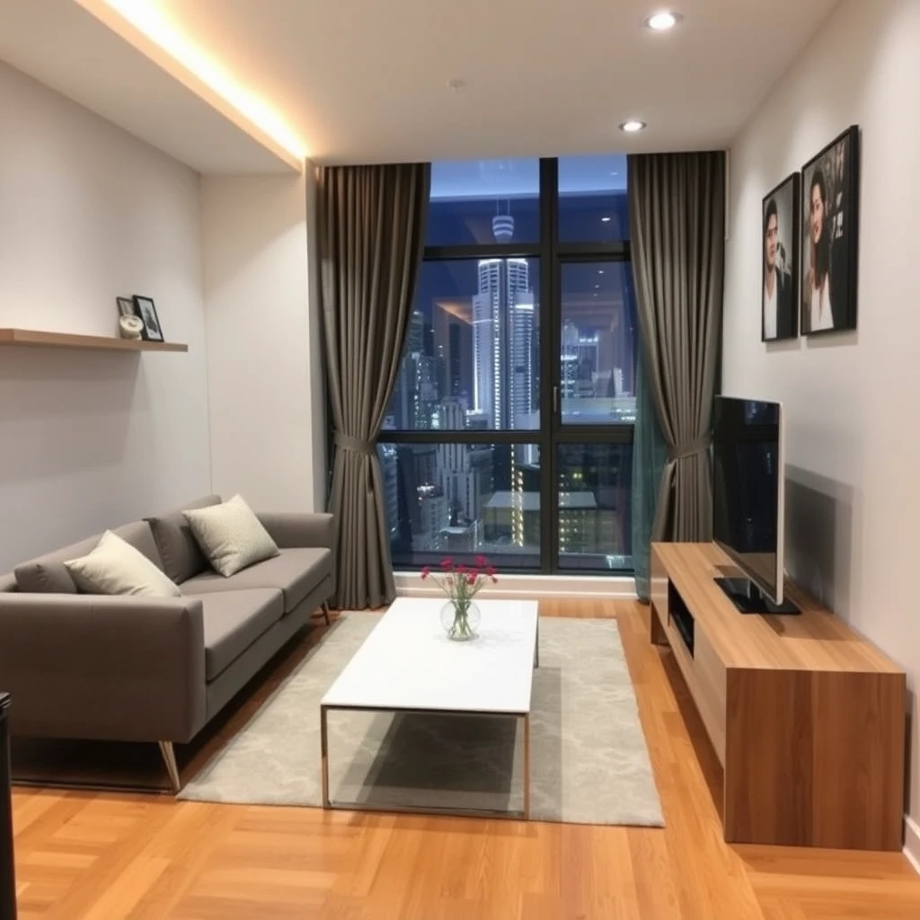 Modern apartment in Hong Kong measuring 380 sqft, east facing.