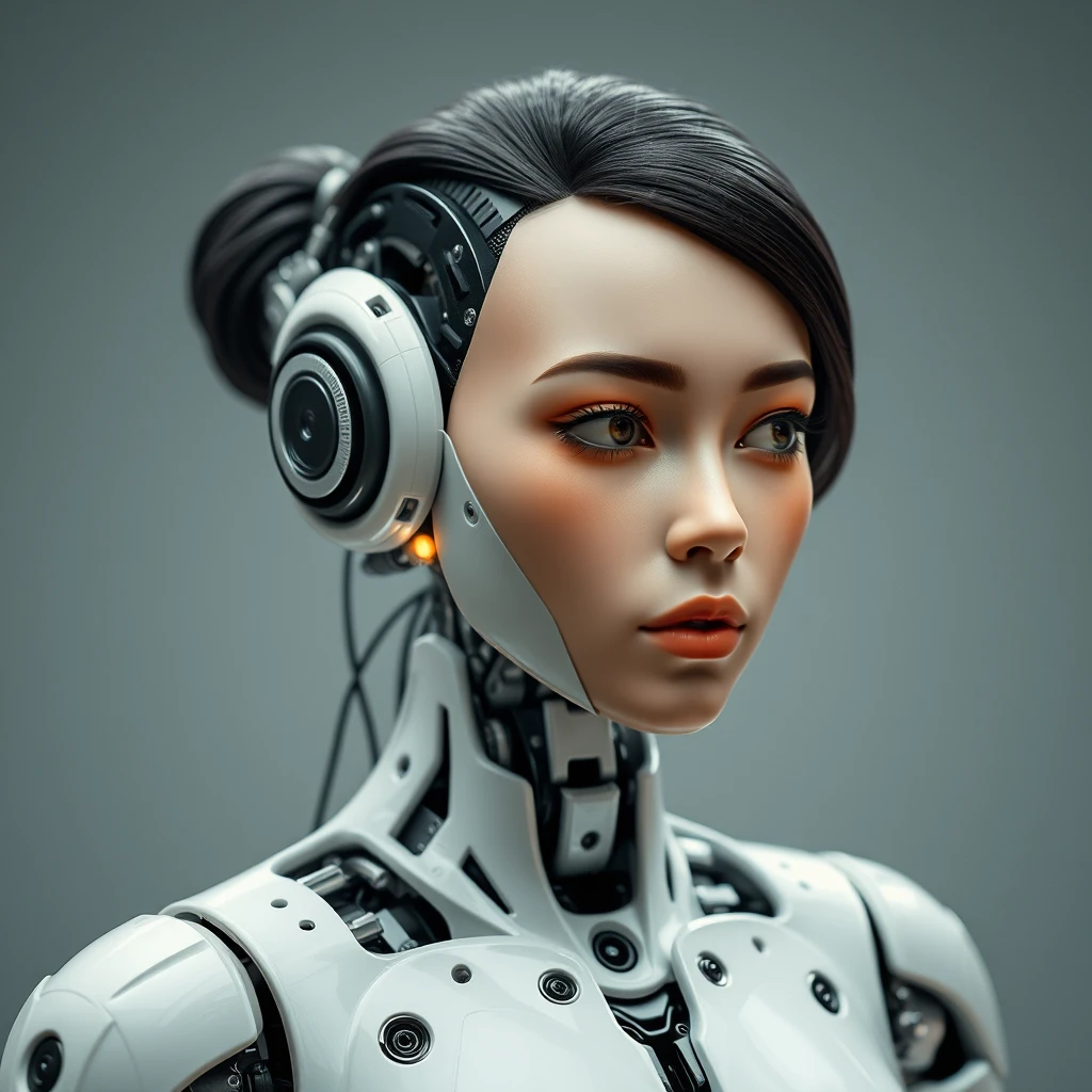 "A bionic robot is designed in a female form, indistinguishable from humans in appearance, very emotional." - Image