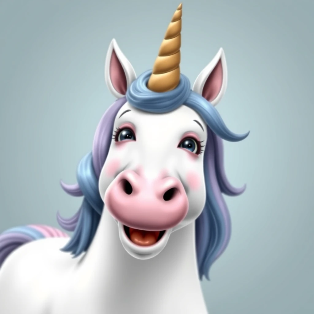 happy unicorn with a poop horn, smiling, goofy, photorealistic - Image