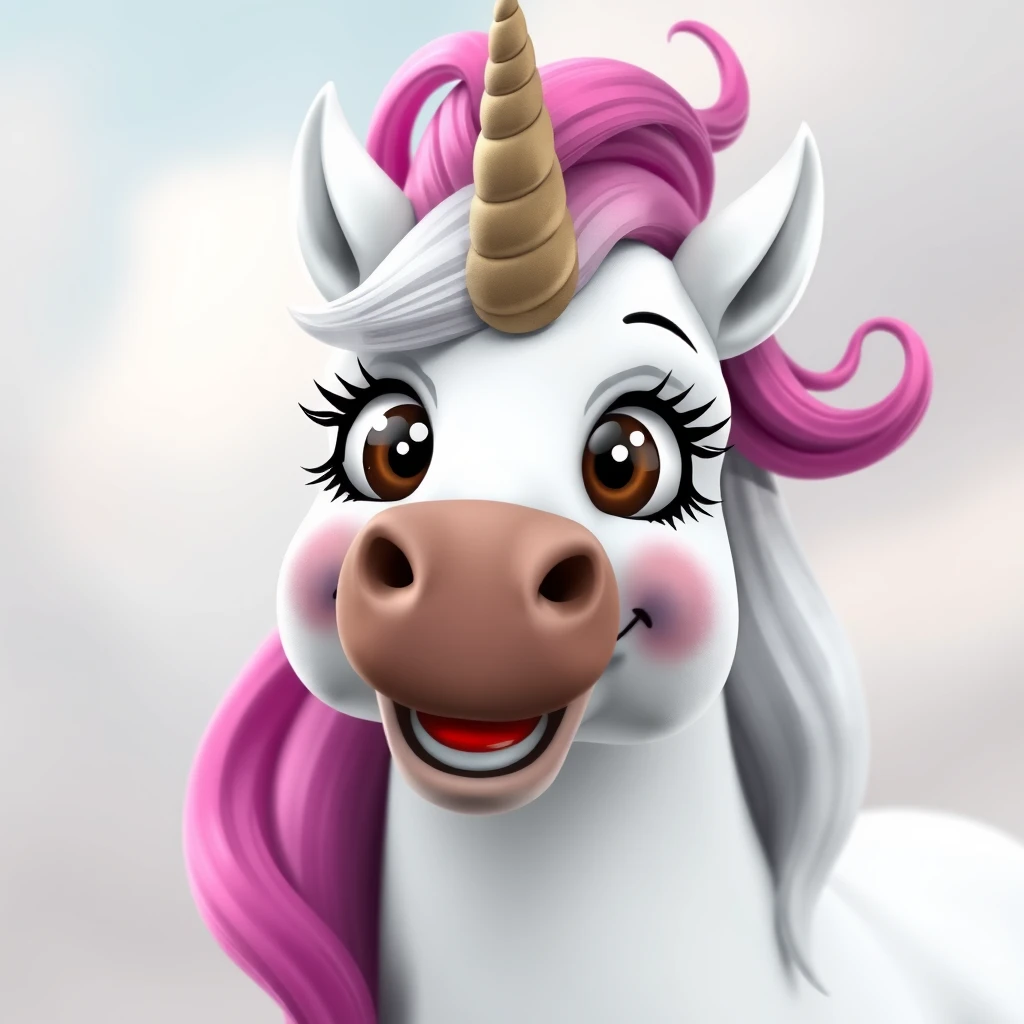 happy unicorn with a poop horn, smiling, goofy, photorealistic - Image