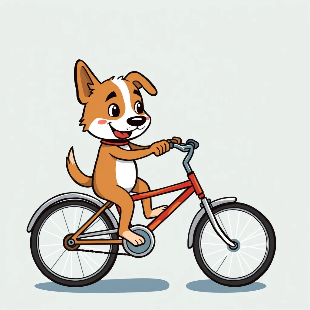 Dog riding a bicycle, simple strokes, few color elements, cute,cartoon,anime - Image