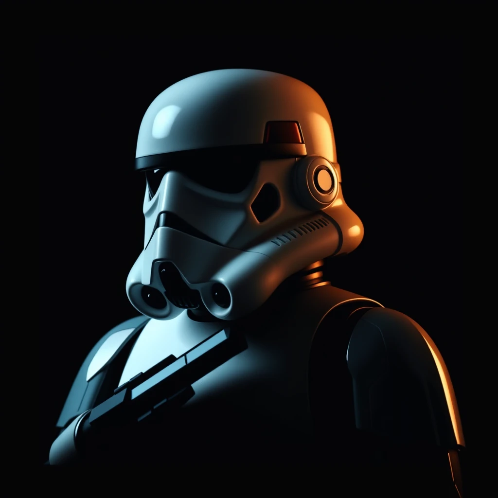 stormtrooper, dark backgroud, small head, cool