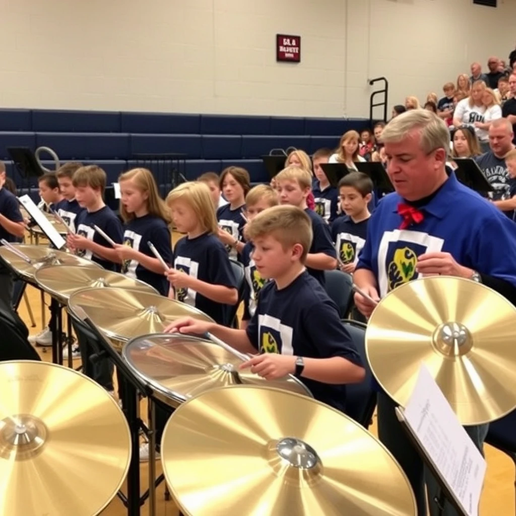 High school band cymbal section with maniac instructor.