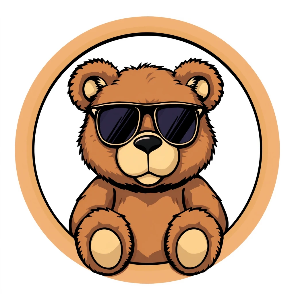 teddy bear wearing sunglass, flat 2d, vector, white background, enclosed in a circle, professional tshirt design vector - Image