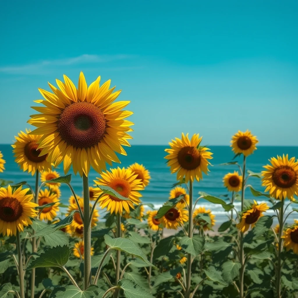 "The sunflower sea near the seaside is real and romantic."