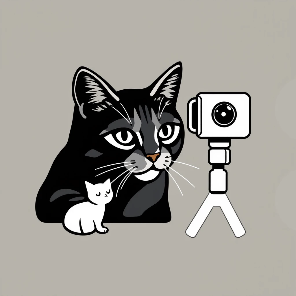 Design a logo for me. The theme is monitoring cats using phone cameras; use black simple lines. - Image