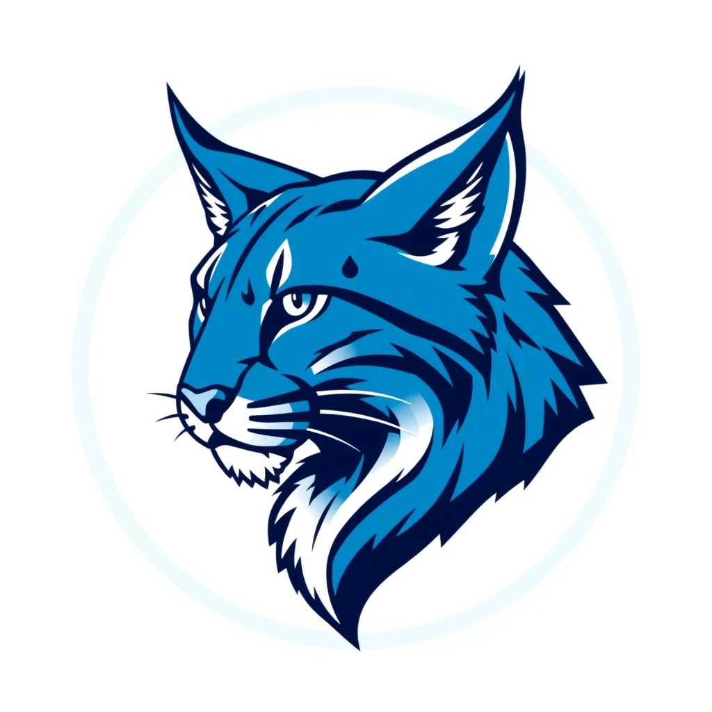 a logo of a blue Lynx in a circle, front profile