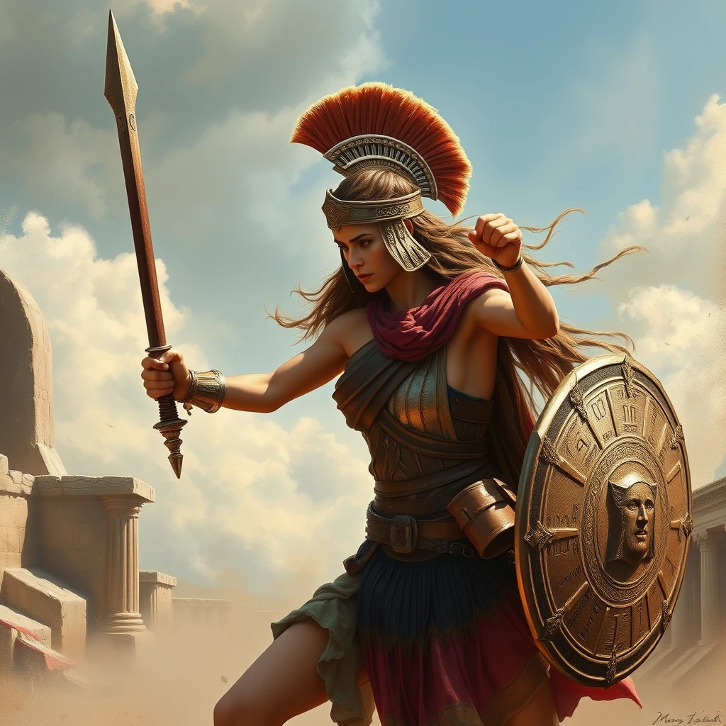 Ancient Greek Warrior Girl, Fight - Image