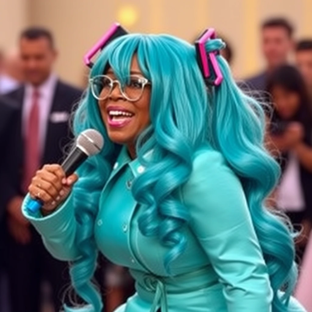 Oprah Winfrey dressed as Hatsune Miku. - Image