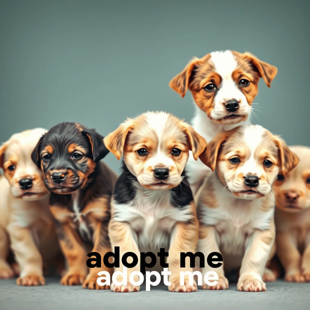 Make me a picture of puppies with a slogan 'adopt me'.