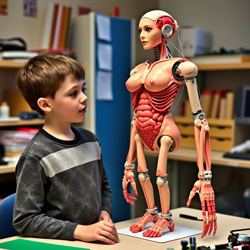 A boy is making a life-size anatomically correct fembot for his science fair project.