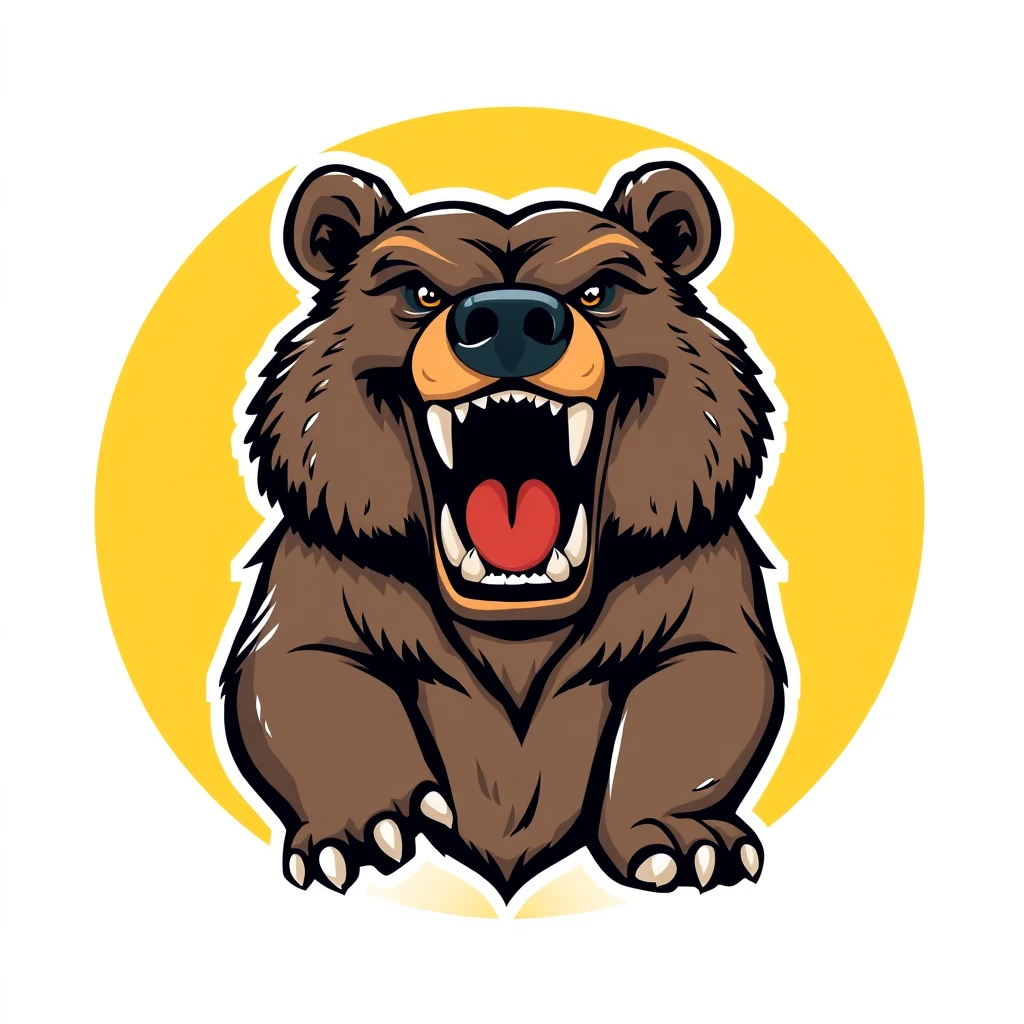 a aggressive bear in office, vector sticker, contour, Traditional animation style, adobe illustrator, pure clean bright solid background - Image