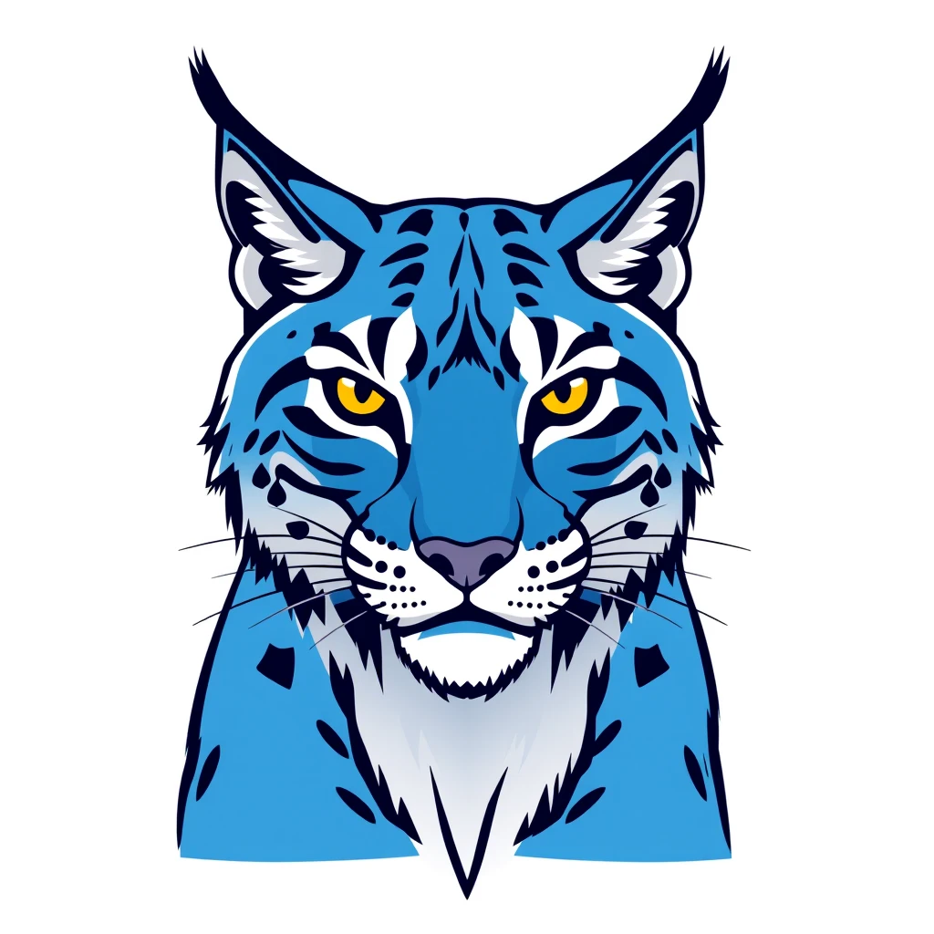 A front-facing logo of a blue Lynx, outline style logo.