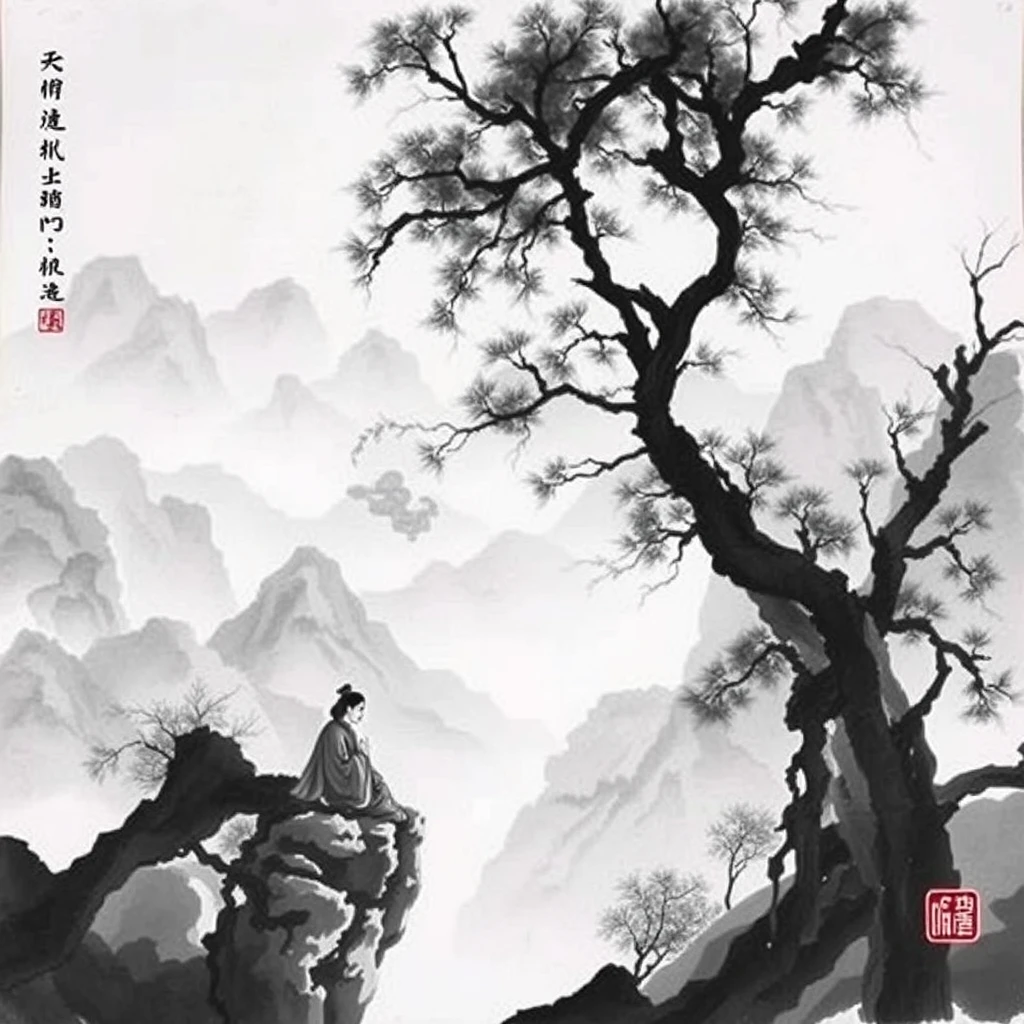 Sitting in Jiangshan, Chinese ink painting