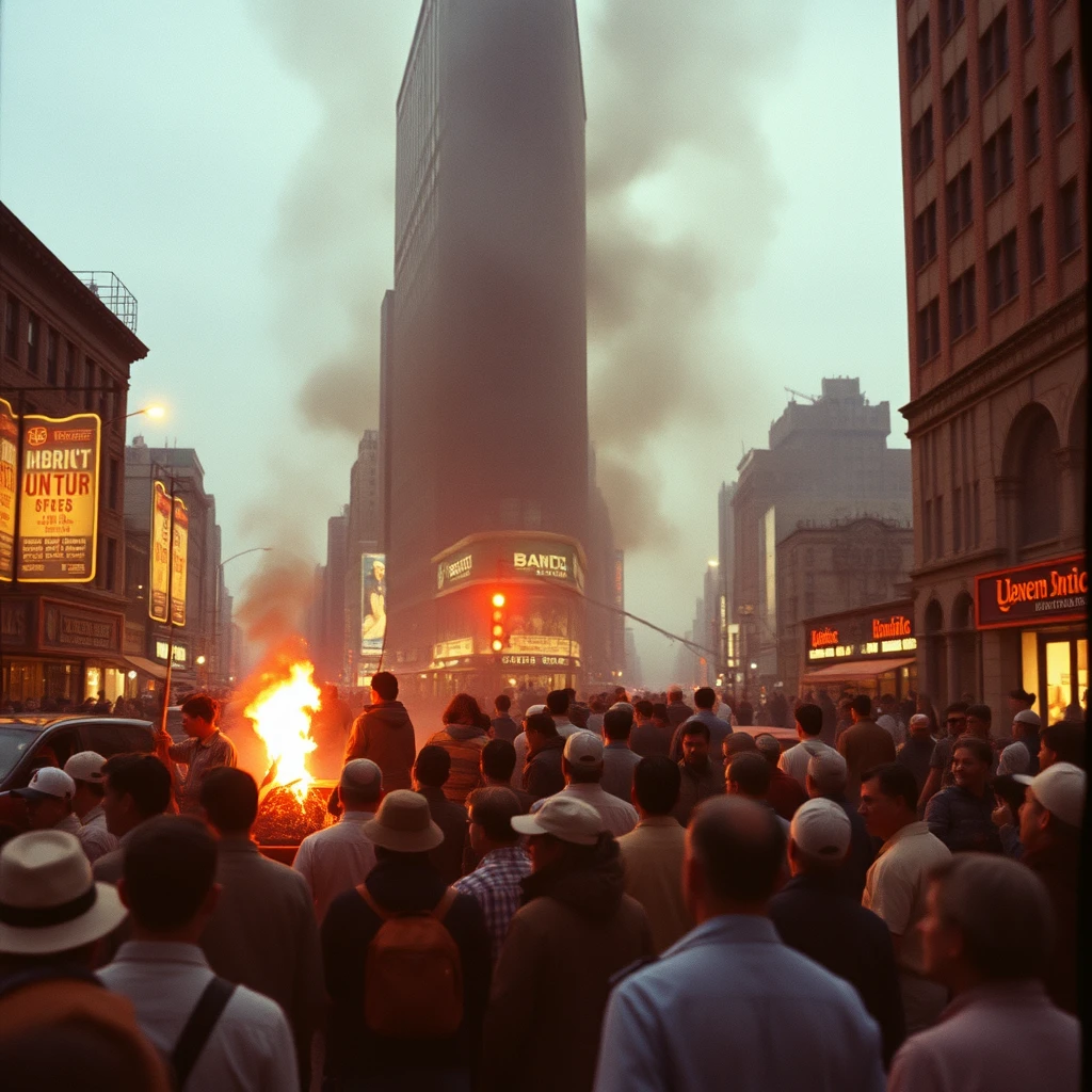 people rioting in downtown in 1971 - Image