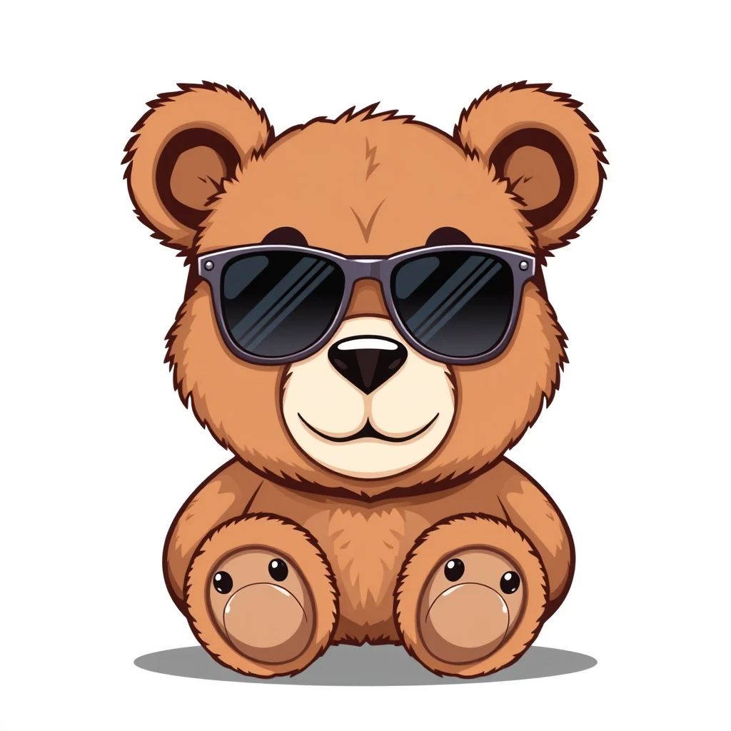 teddy bear wearing sunglass, flat 2d, vector, white background, professional tshirt design vector - Image