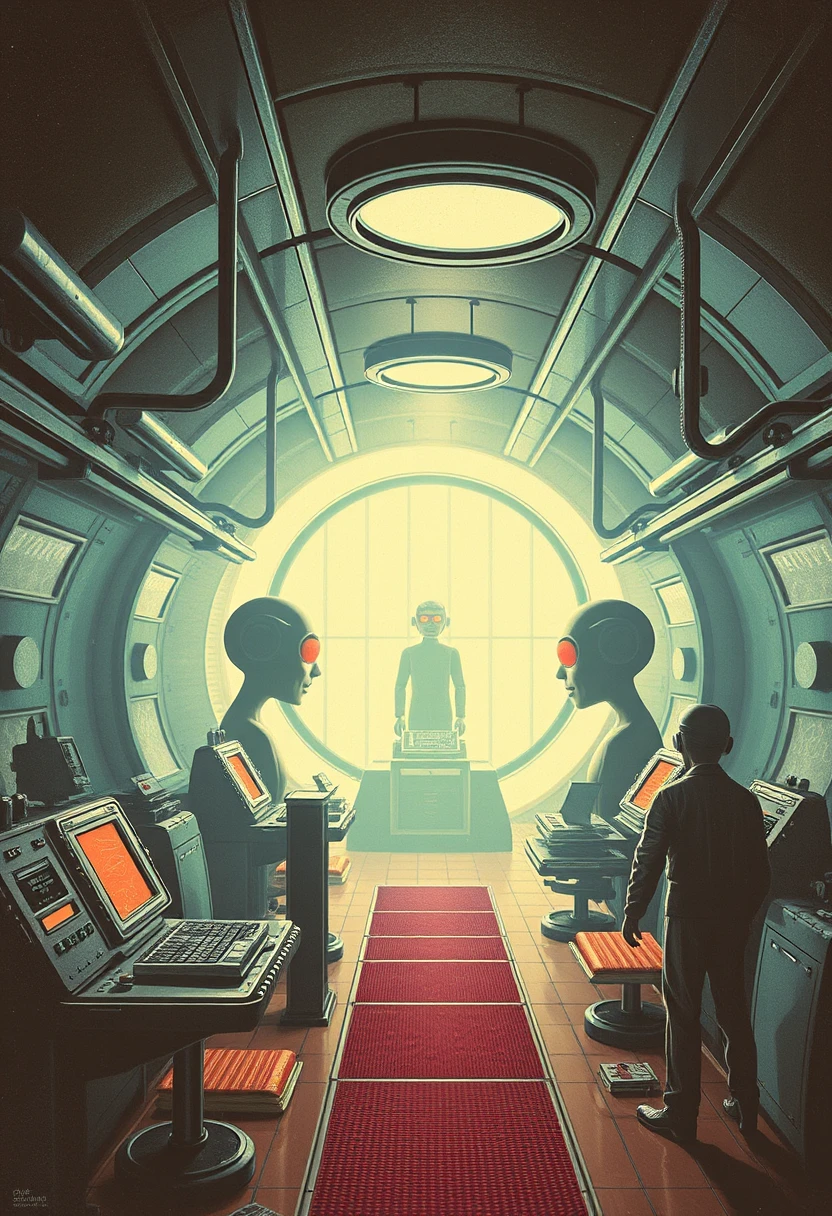 Retro vintage sci-fi art, cloning facility. - Image