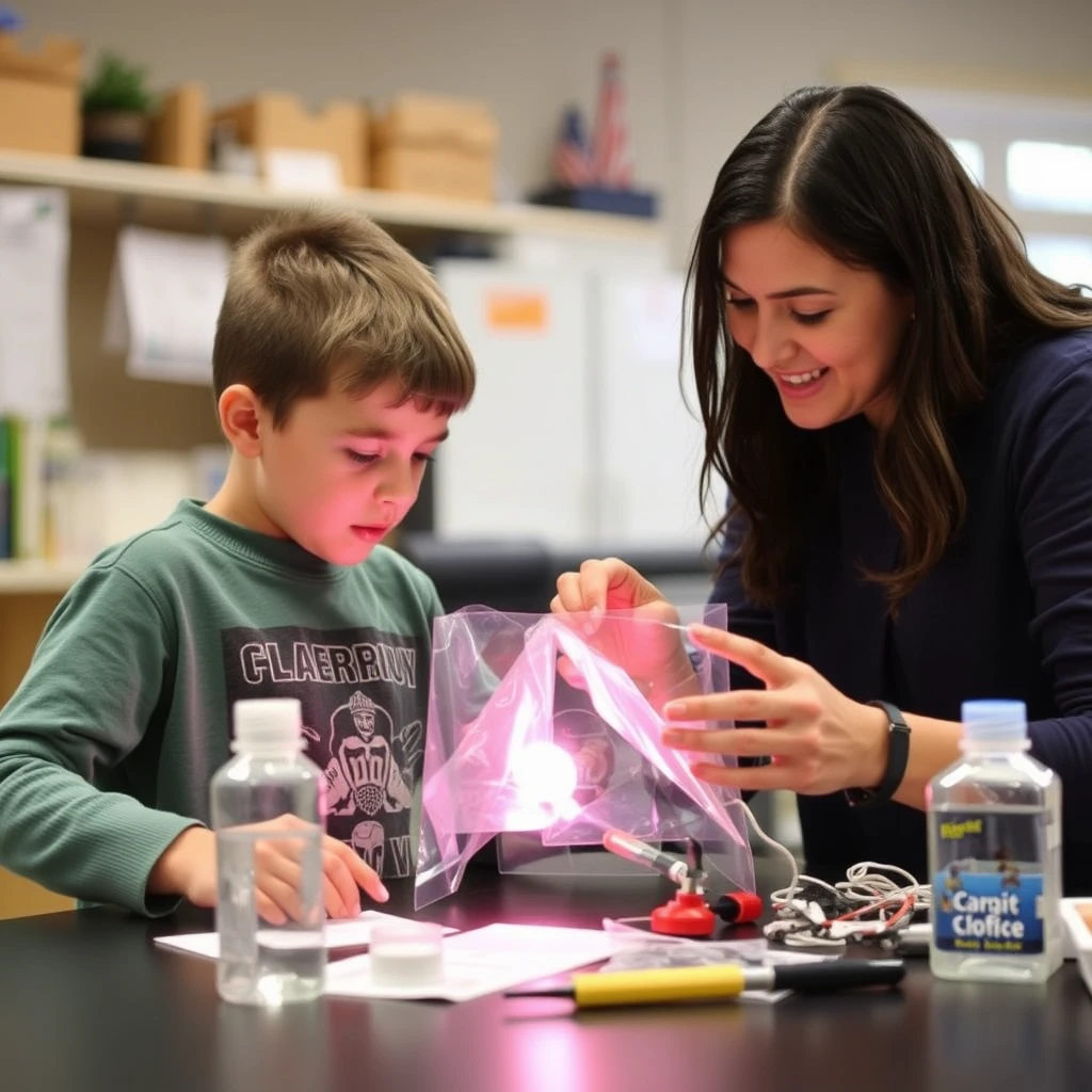 A mother and her son are making an IED for his science fair project.