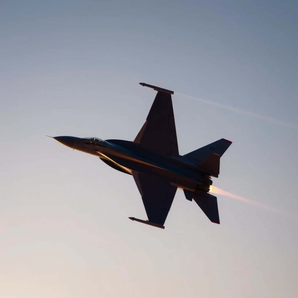 F-16 at dawn, mid flight - Image