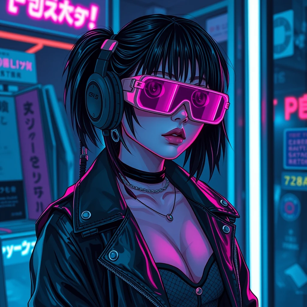 wear shop, cyberpunk style, delete girl