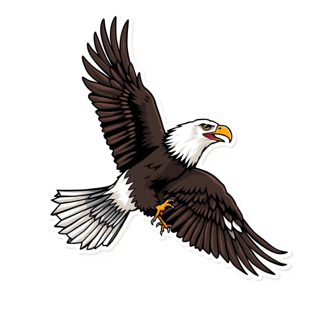 a aggressive eagle in sky, vector sticker, contour, Traditional animation style, adobe illustrator, pure clean bright solid background - Image