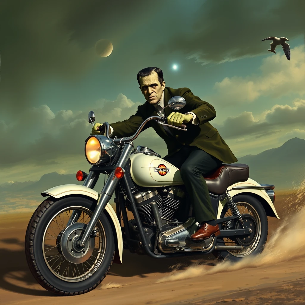 Frankenstein on his Harley, by Arthur Sarnoff. - Image