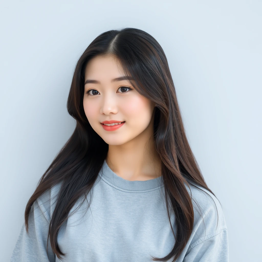 'A beautiful Korean woman, ulzzang, wearing a gray shirt' - Image