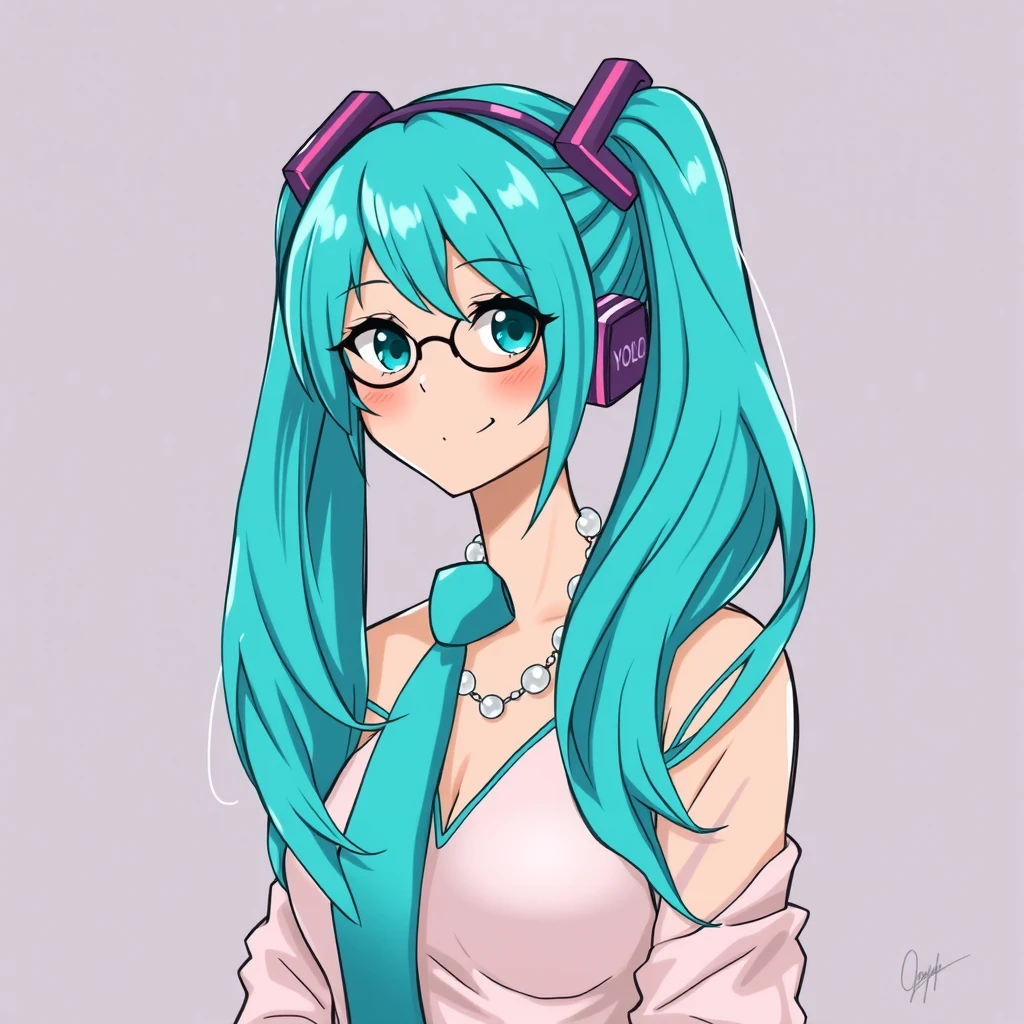 Full body Anime drawing of Hatsune Miku wearing Oprah Winfrey. - Image