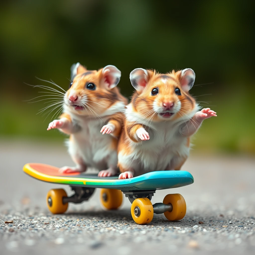 Hamsters riding skateboards