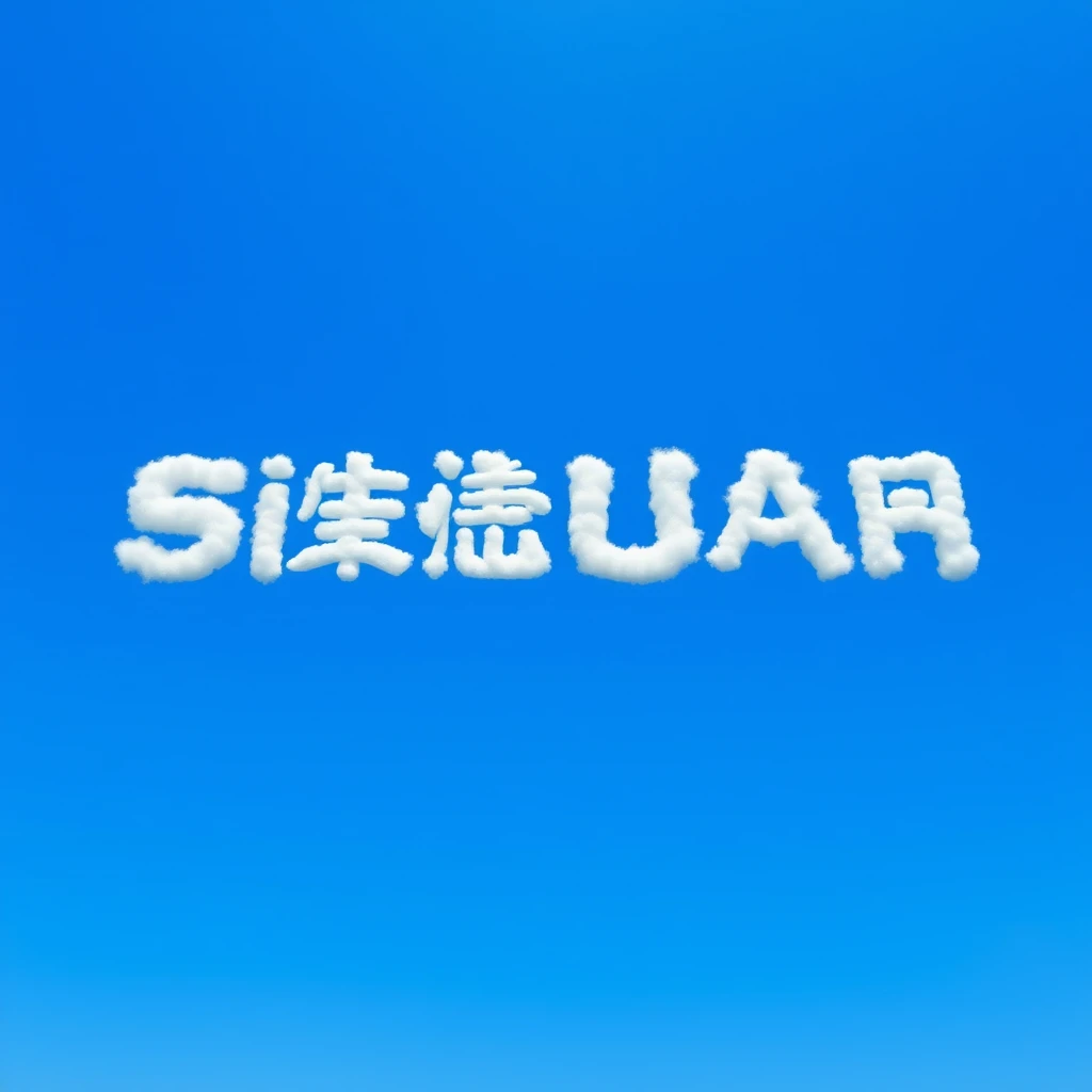 Sky: A vibrant blue sky, clear and bright, stretching endlessly towards the horizon.  
Clouds: Fluffy, pure white clouds form the distinct, recognizable letters of “Sichuan University.” The clouds are well-defined and easily readable, with clear separation between each letter. The letters should be proportionally sized and spaced to create a legible and aesthetically pleasing composition across the sky.  
Perspective: The perspective should be from the ground looking up, giving the impression of the vastness of the sky and the grandeur of the cloud formation.  
Lighting: The sun illuminates the scene from above, casting bright, clear light on the clouds and making them appear even more luminous against the blue backdrop. The light creates subtle shadows and depth within the cloud formations, adding realism and dimension.  
Details: Pay close attention to the realistic depiction of the clouds, capturing their fluffy texture and the way they catch the light. Ensure the letters are formed with clarity and precision, accurately representing the lettering style of "Sichuan University."  
Style: Photorealistic, aiming for a natural and believable depiction of a cloud formation in a clear blue sky. The overall impression should be one of awe and wonder at the beauty of nature and the creativity of the cloud formation.  