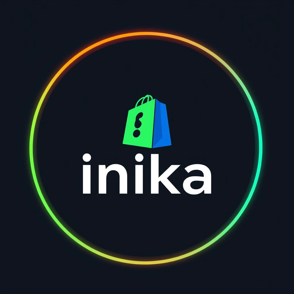 A sleek, modern logo for an AI-based e-commerce platform called Inika, like Shopify but without apps.