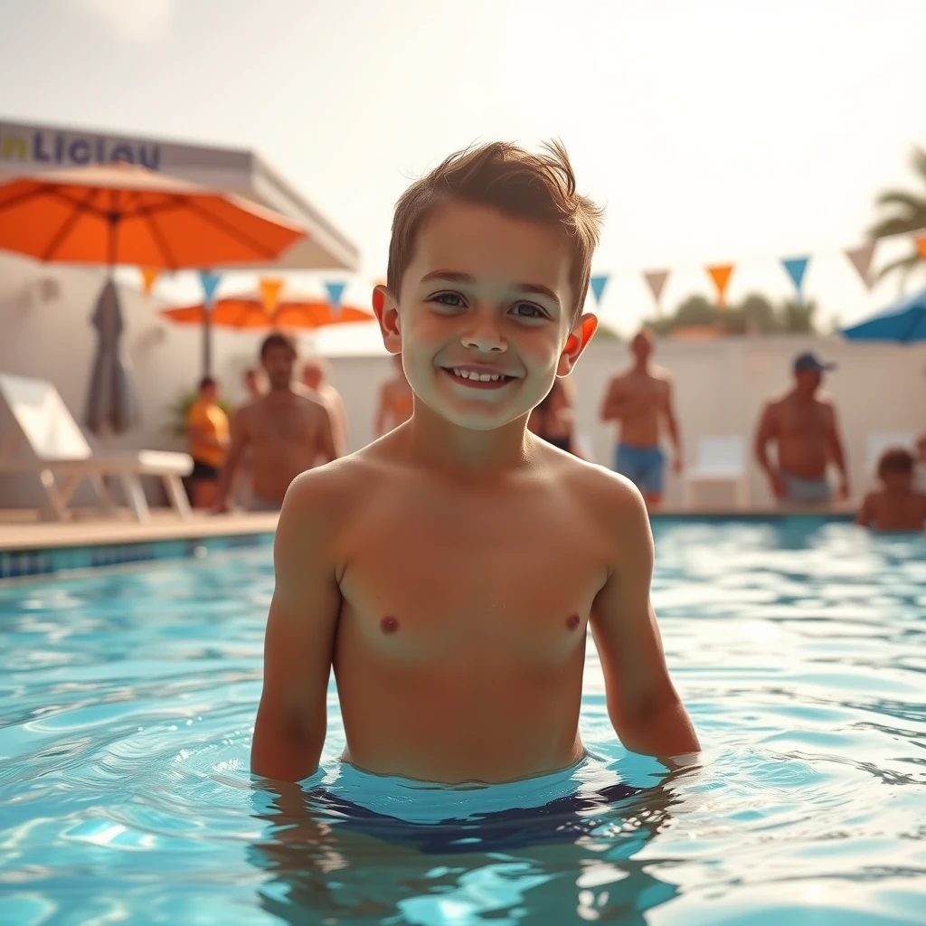 "Little handsome guy pool party"