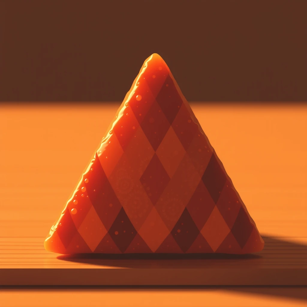 "Aesthetic style, triangular onigiri, warm color scheme."