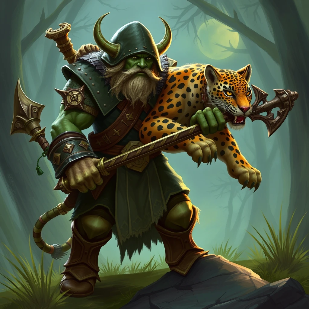 WoW orcs hunter and his leopard pet - Image