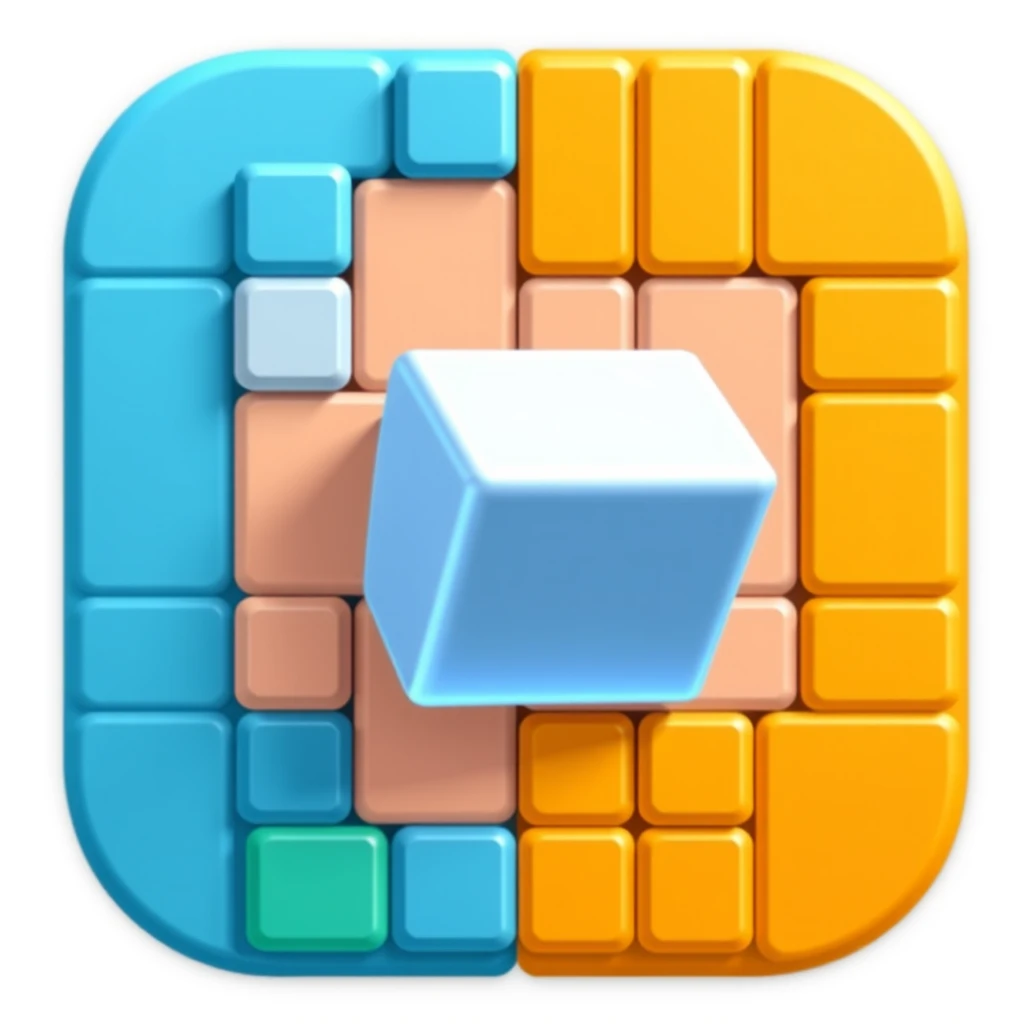 Design an icon for a block puzzle game for the app store. One block should pop out from the grid in the icon, making the block pop out two or more.