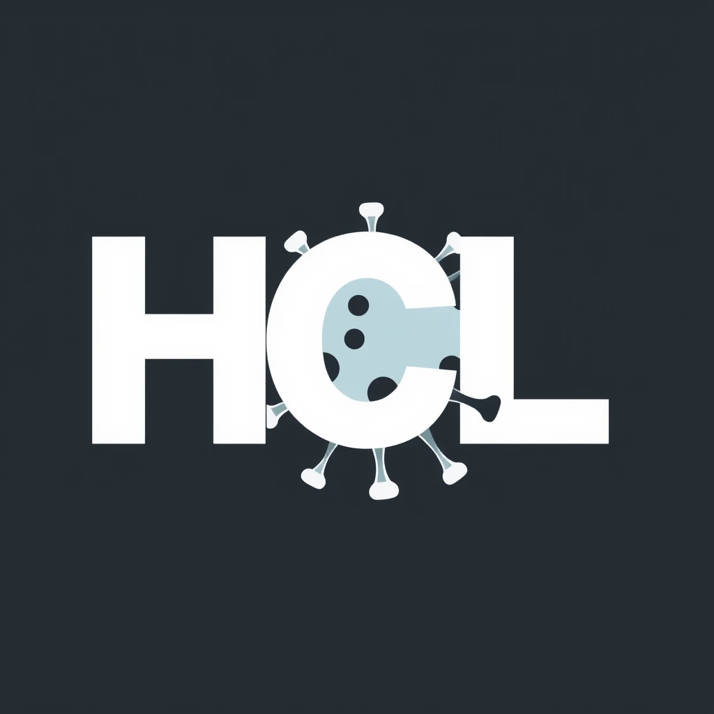 Logo for a microbiological science lab that includes the letters "HCL" and turns the C into a virus. - Image