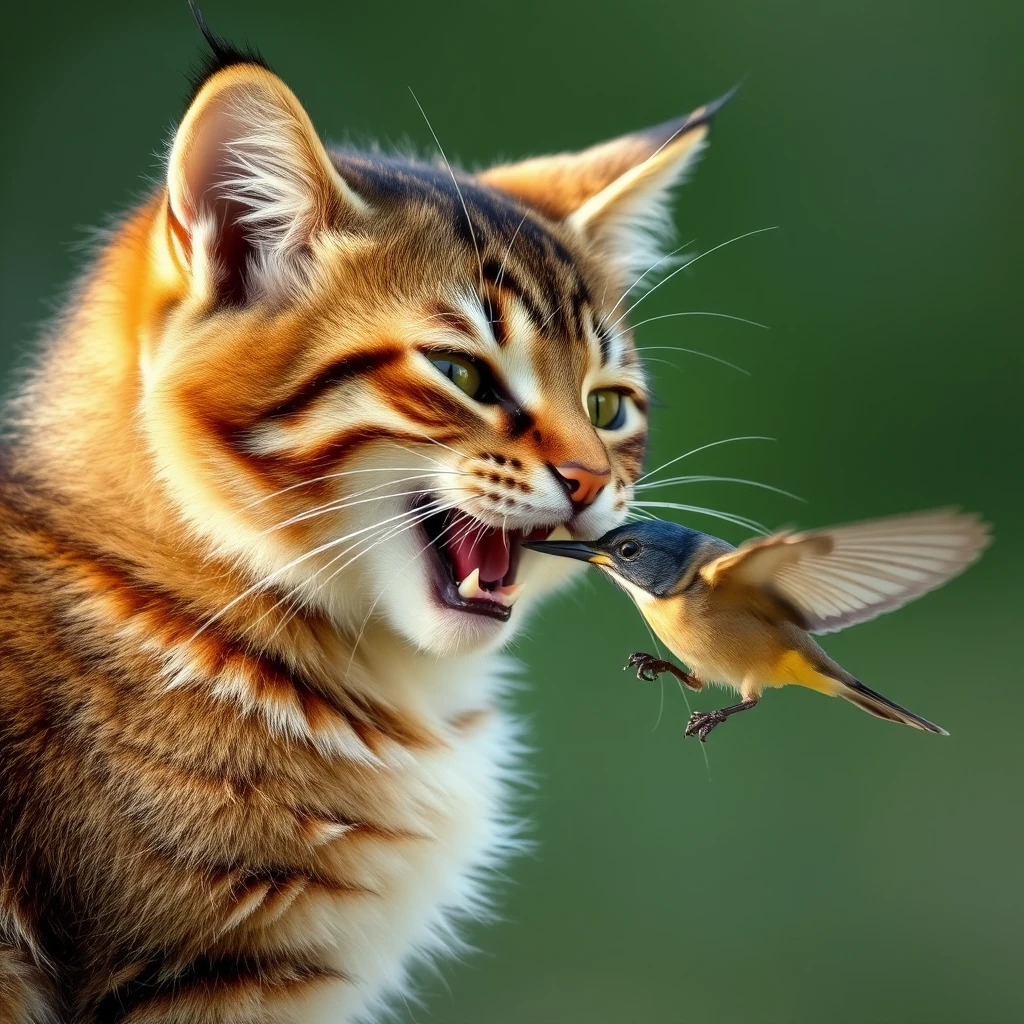 a cute cat eating a bird