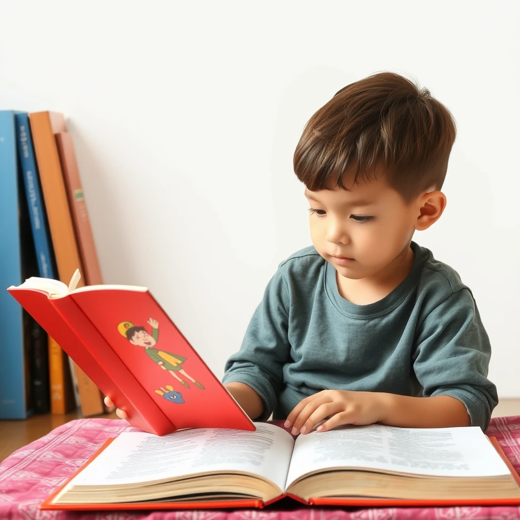 A kid read a book.