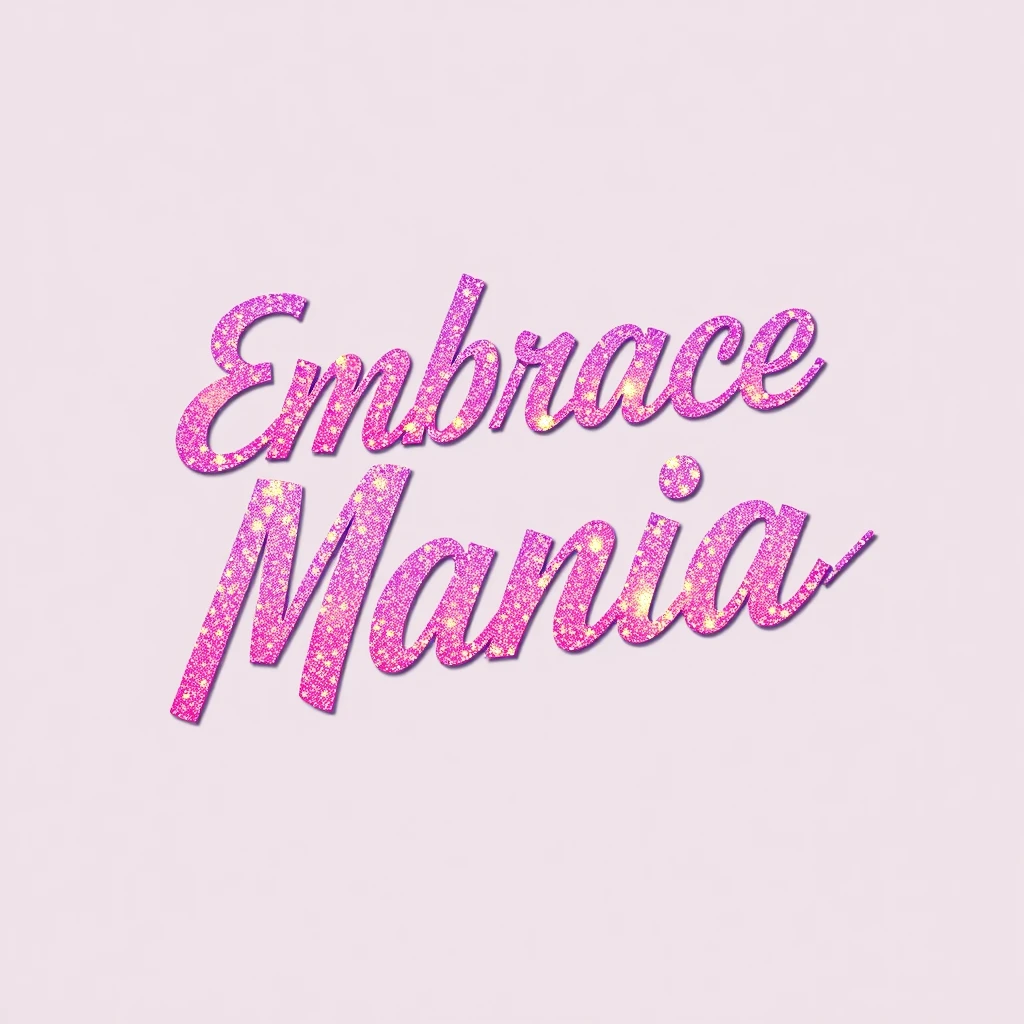 T-shirt design of fantastic vibrant glittery but ethereal text that says "Embrace Mania".