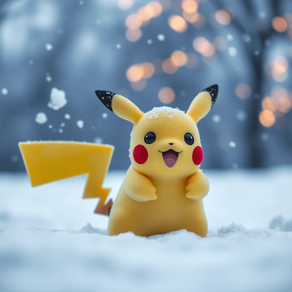 A Pikachu in the snow.