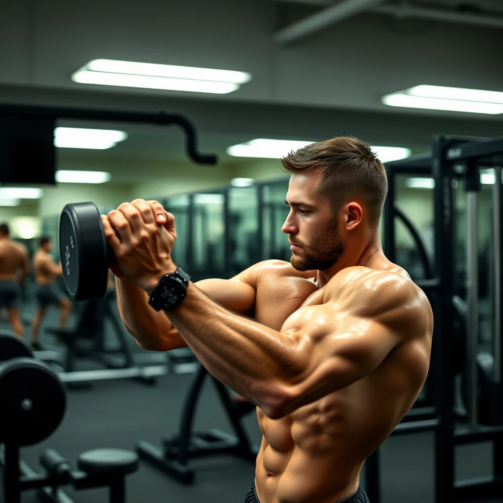 Nude man training in a gym