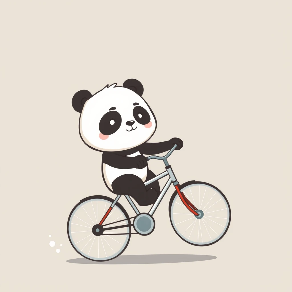 panda riding a bicycle, simple strokes, few color elements, cute,cartoon,anime - Image