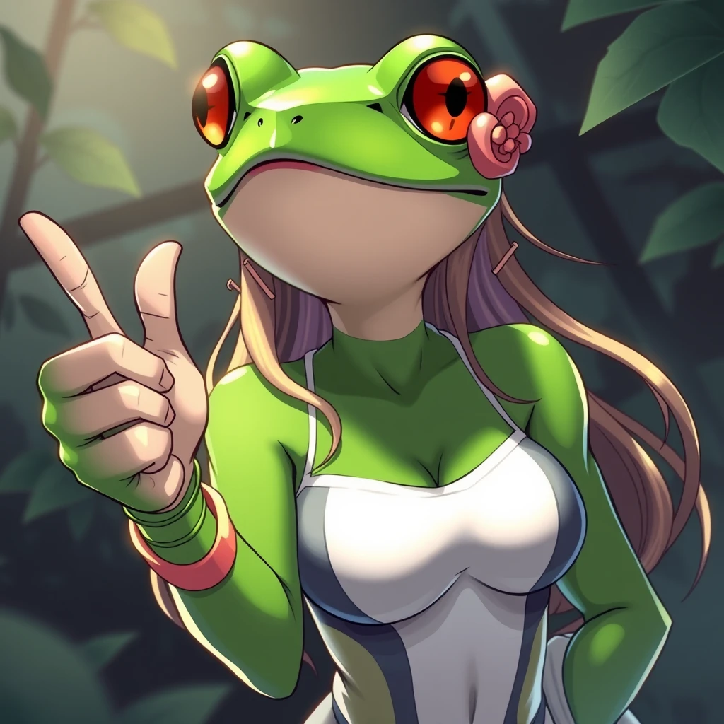 a beautiful frog woman giving the thumbs up with the styling of anime - Image