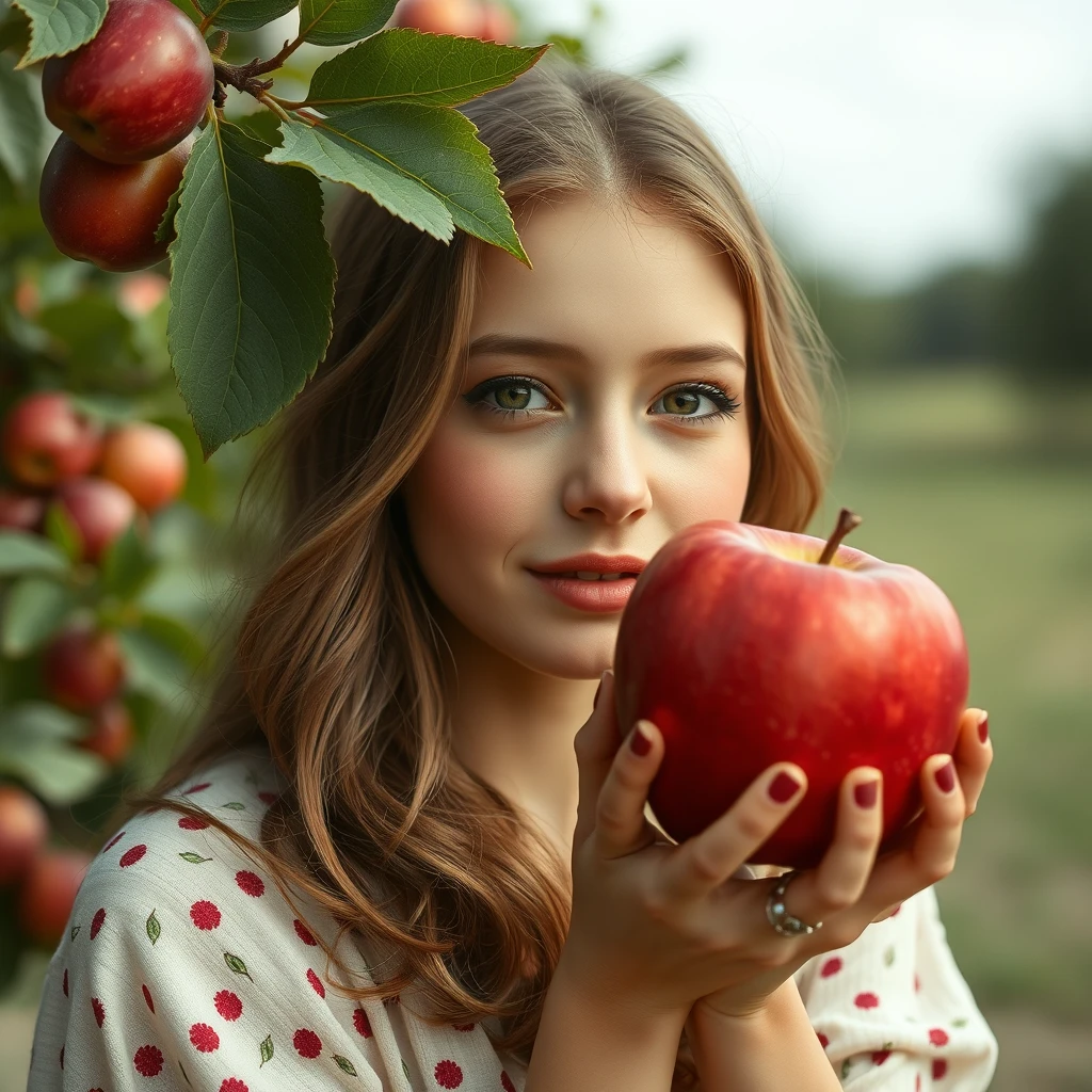 a buautiful girl with a big apple