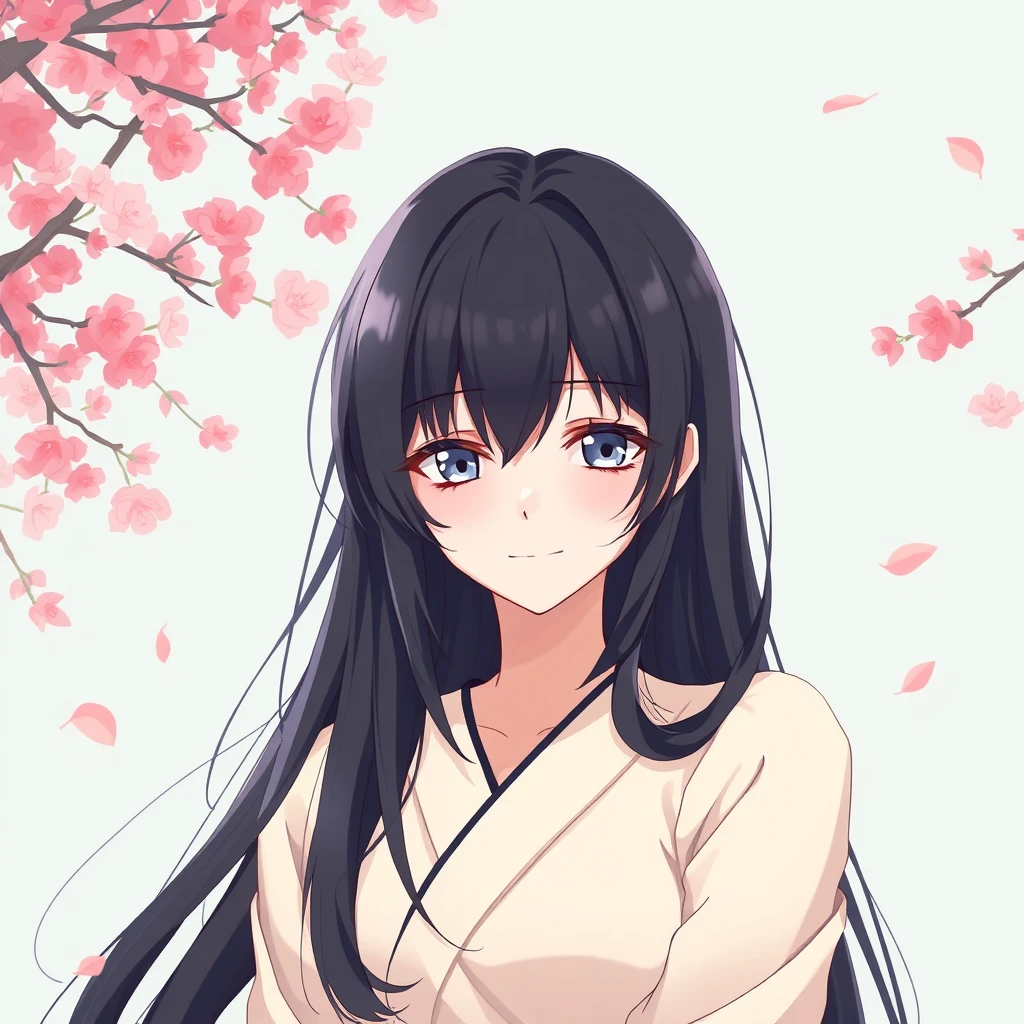 "Anime cool, aloof black-haired long-haired beauty" - Image